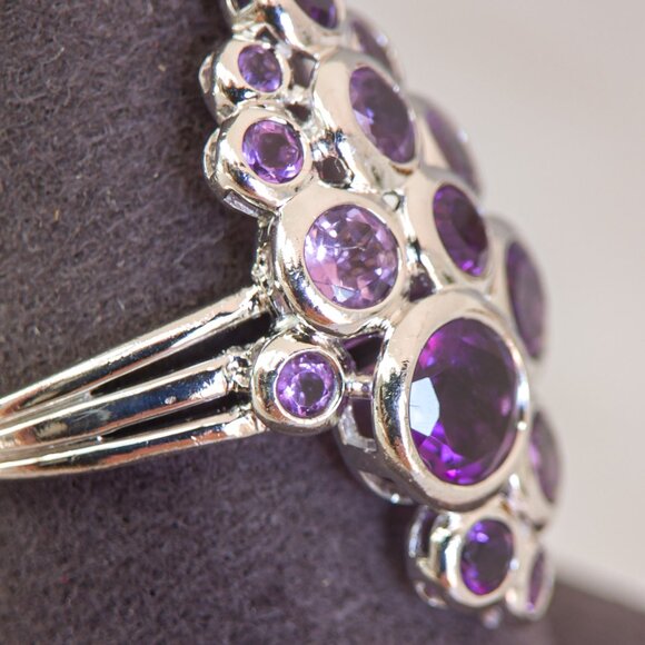 Sterling Silver Cluster Ring with Amethyst and Pink Amethyst – Size 10 - Picture 5 of 10